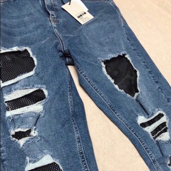 TOPSHOP | GASHED FISHNET High Waist Ankle Grazers - Picture 2 of 4